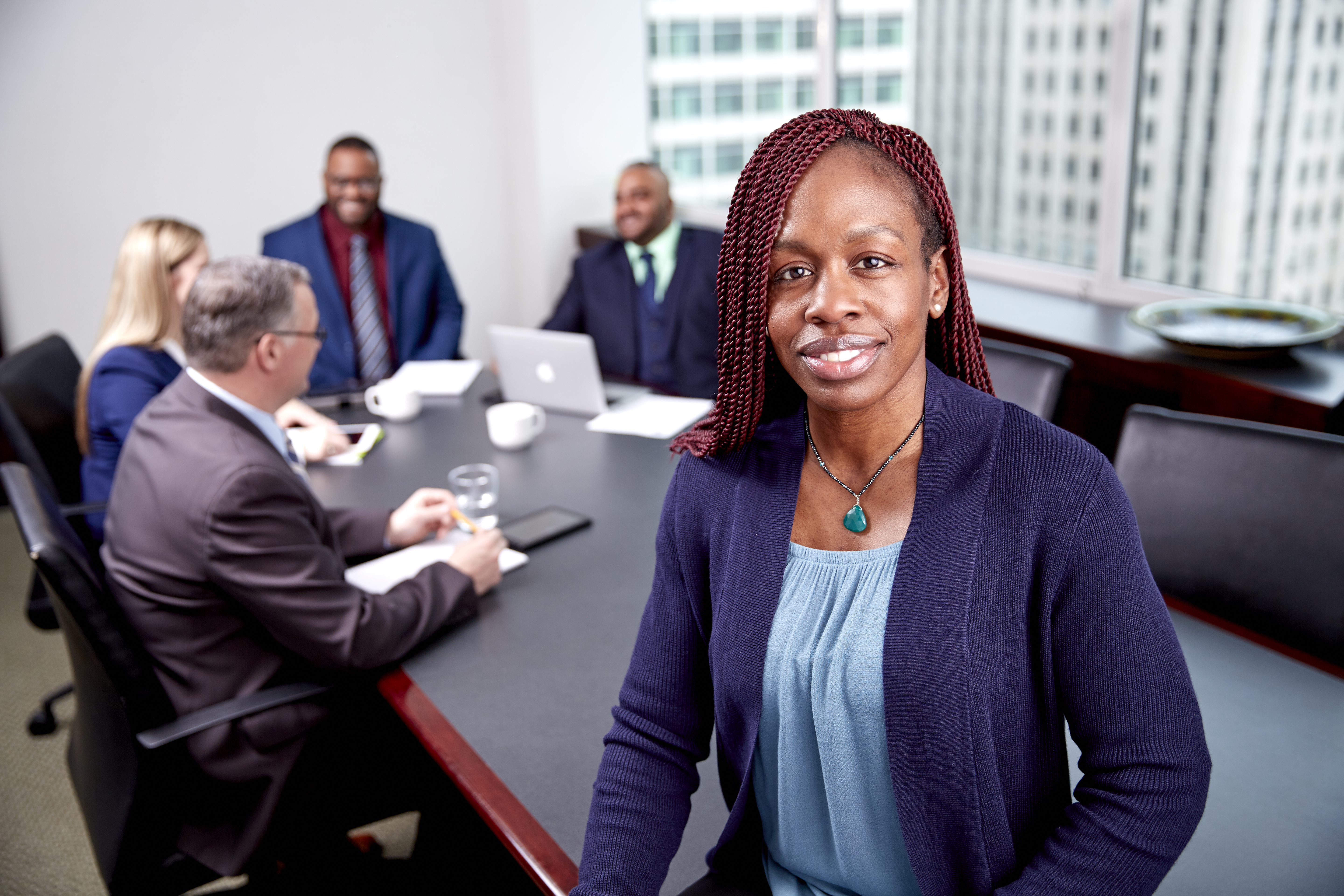 Female in board room