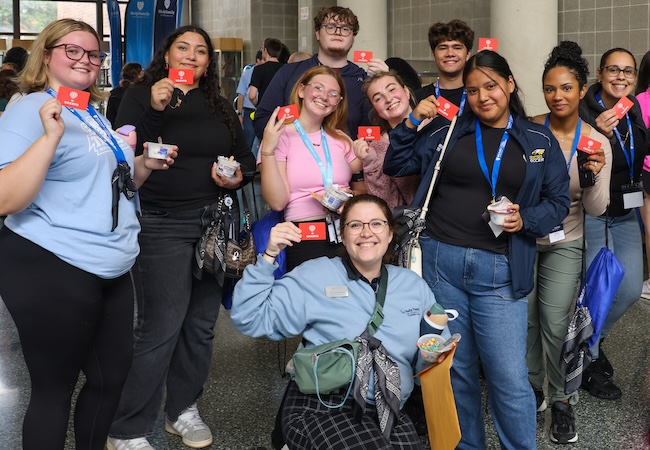 Students in new HFU gear celebrating at Tiger Launch Day