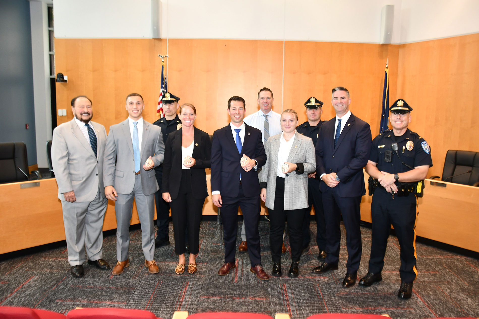 Holy Family University student being sworn in as a Bensalem Township police officer.