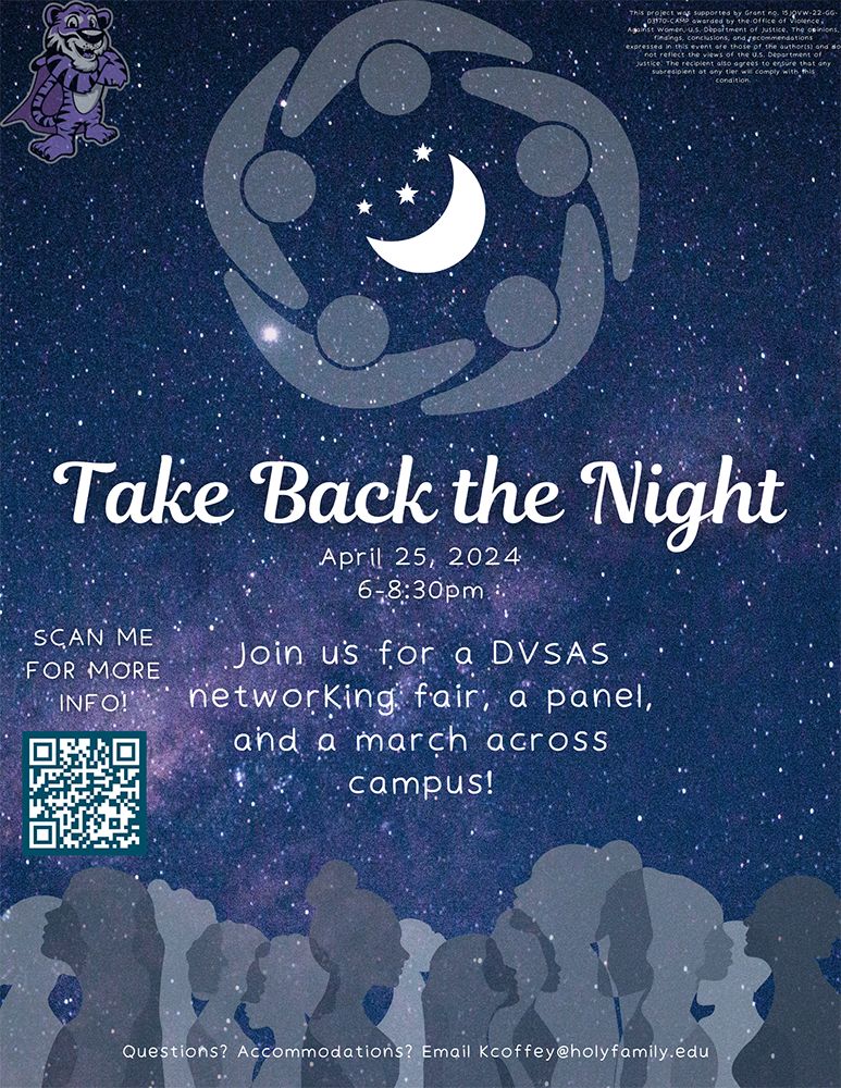 Graphic promoting Take Back the Night event on April 25
