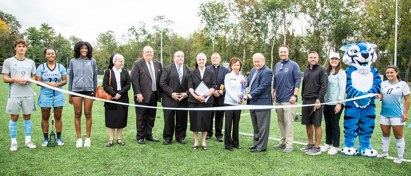 The official ribbon cutting and blessing of the University's new state-of-the-art turf field.