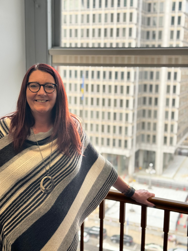 Bridget Collins-Greenwald in her seventh-floor office
