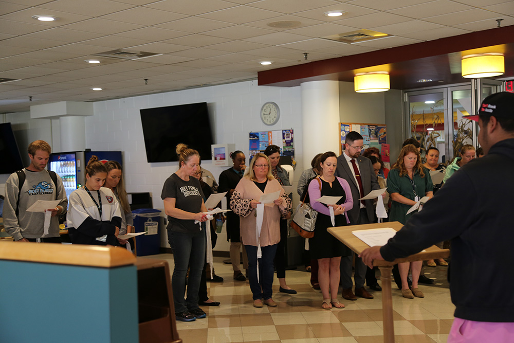 Students and staff at Interfaith Prayer for Peace Service