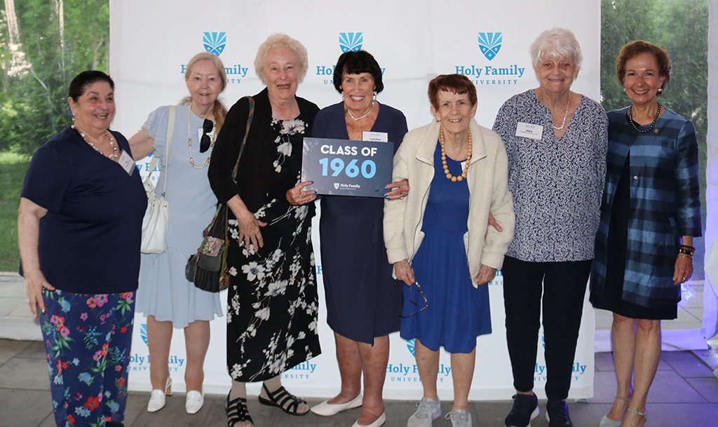 Dr. Prisco with members of the Class of 1960, Holy Family’s third graduating class.