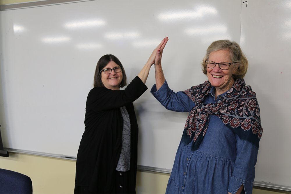 Holy Family University’s Dr. Roseanna Wright and Dr. Claire Sullivan in classroom