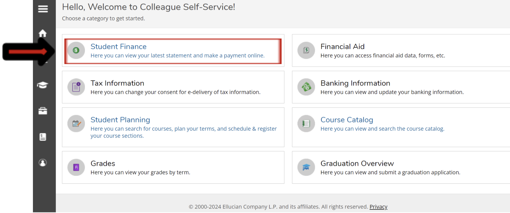 Student Finance screen