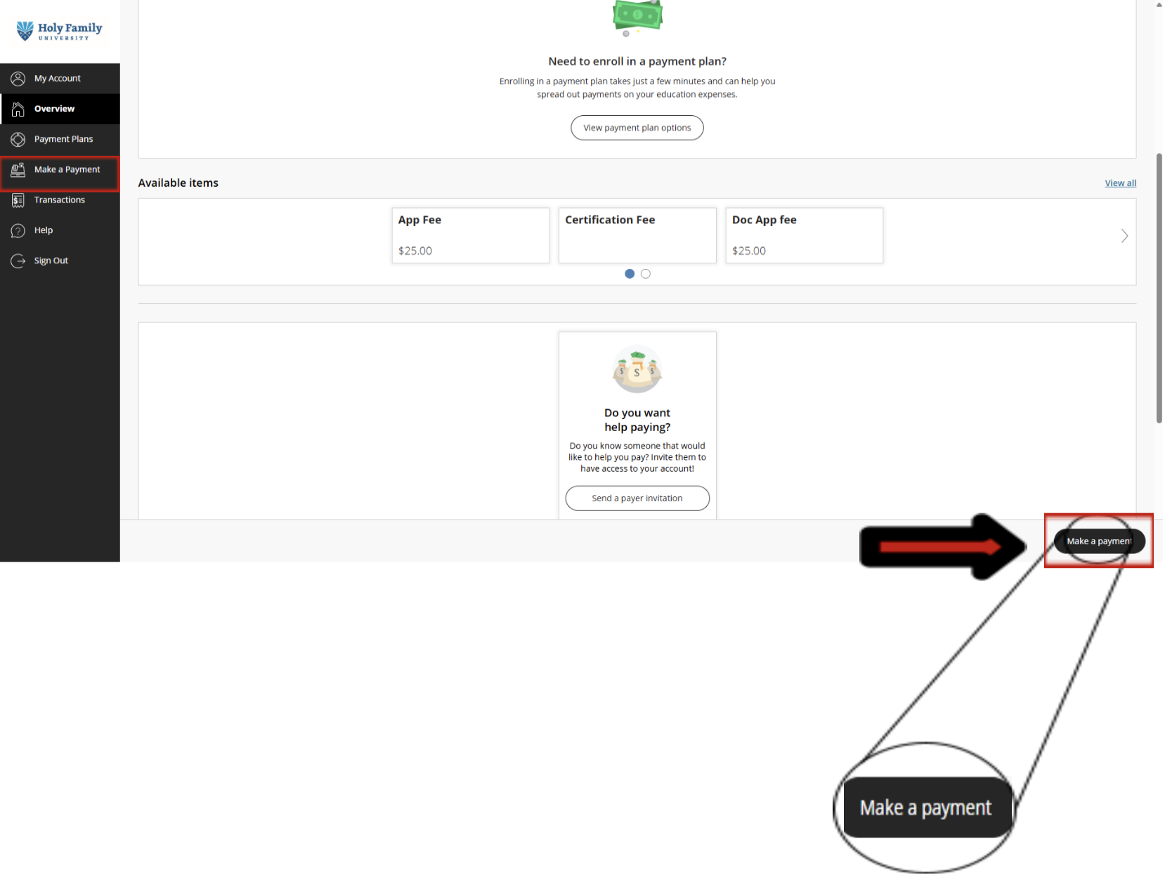 Make payment button screen