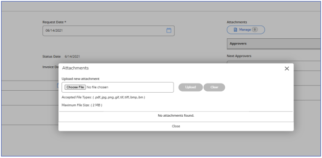 Attachments screen