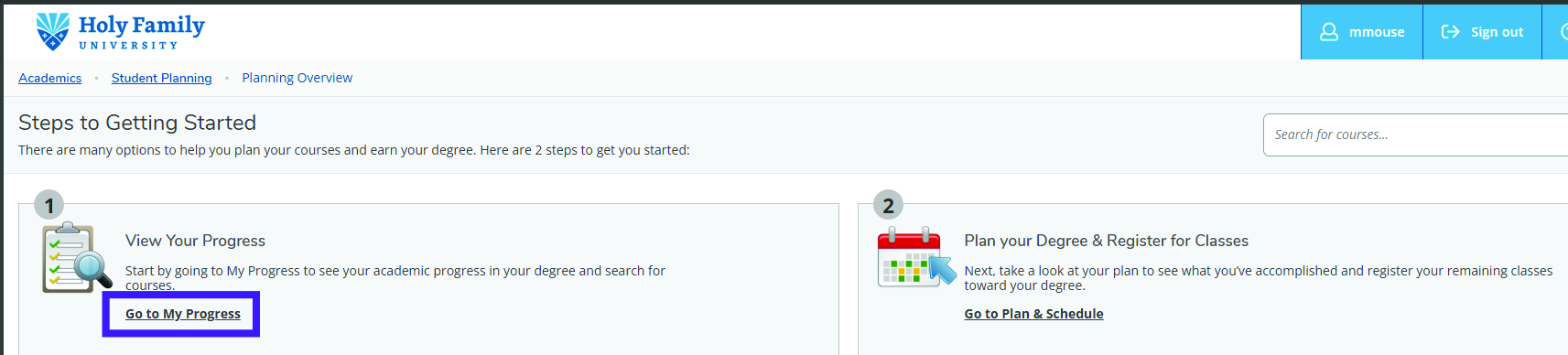 Steps to Getting Started section highlighting the Go to My Progress button under View Your Progress.