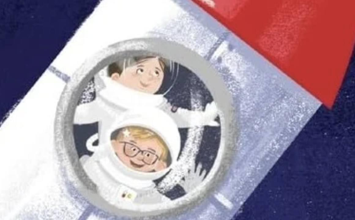 Illustration of two children in a space ship