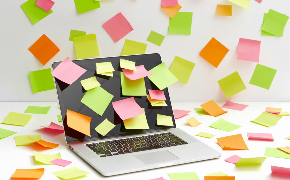 Laptop computer with sticky notes