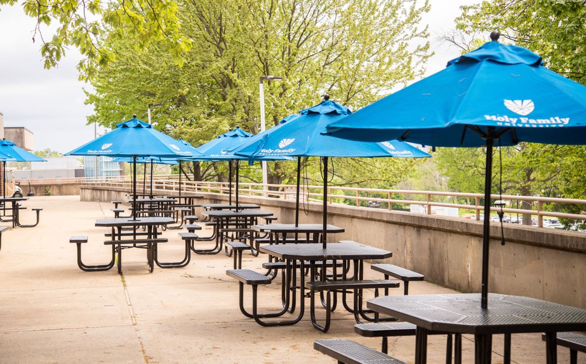 Holy Family University outdoor seating area.