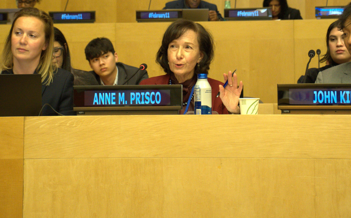 Dr. Prisco, Holy Family University President, speaking at the United Nations