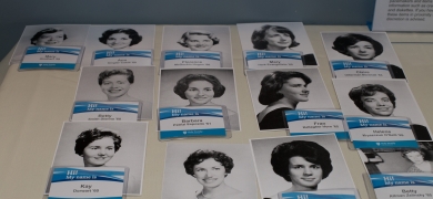 Photo name tags of Golden Alumni from yearbook