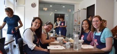 International students dining together