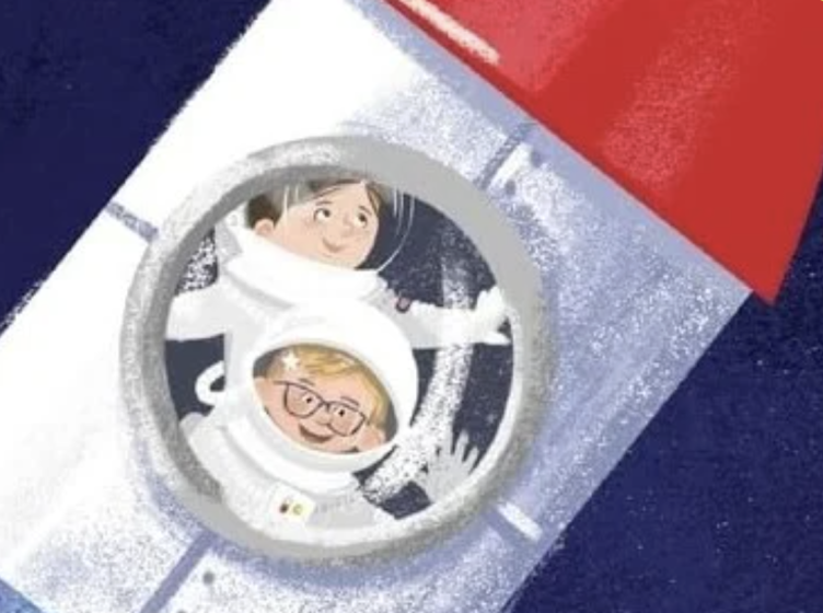Illustration of two children in a space ship