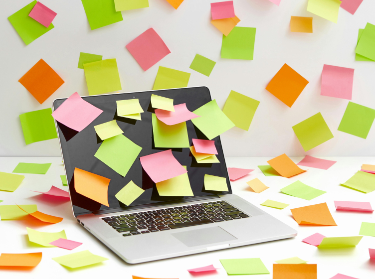 Laptop computer with sticky notes