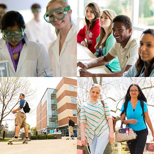 Montage of students on Holy Family University's campus