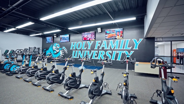 Stationary bikes and other exercise equipment in the campus Fitness Center