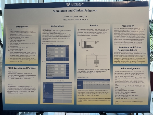 A poster on Simulation and Clinical Judgment created by Joeann Hall ’86, D’22